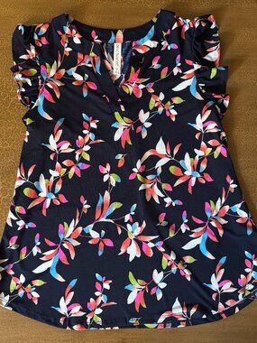 Dear Scarlett Black Top with Flowers Sleeveless - Size Medium